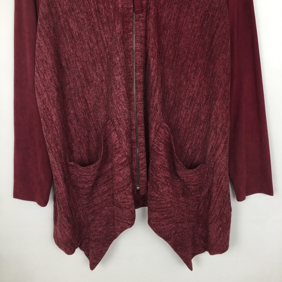LOGO Lori Goldstein Women’s Asymmetric Cardigan Sweater Size L Maroon Full Zip - Picture 4 of 11